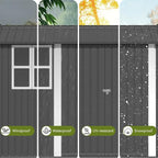 COMHOMA Shed Storage Outdoor Metal Windowed Lockable Garden Toolhouse Weatherproof Ventilated Backyard Utility Workshop(Grey,8'x6')
