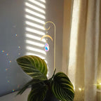 HDCRYSTALGIFTS 6PCS Small Trellis with Crystal Sun Catchers for Potted Plants, 13.5inch Fairy Garden Plant Stakes Suncatchers for Mini Potted Indoor Outdoor Decorations (Sun & Moon Styles)
