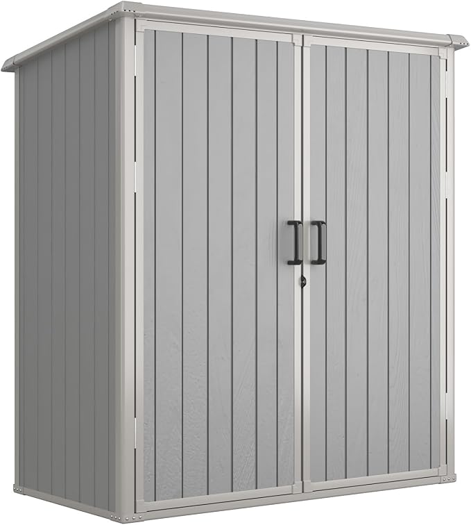 Aoxun 5x3 FT Outdoor Storage Shed, Plastic Resin Garden Shed with Floor for Patio, Lawn, Outdoor Storage Cabinet with Lockable Door for Bike, Tools, Garbage Can, Grey
