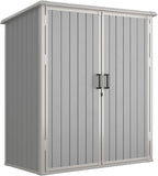 Aoxun 5x3 FT Outdoor Storage Shed, Plastic Resin Garden Shed with Floor for Patio, Lawn, Outdoor Storage Cabinet with Lockable Door for Bike, Tools, Garbage Can, Grey