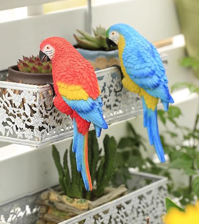 Primst Resin Animal Planter Pot Hanger Decorations, Hanging Realistic Parrot Flower Pot Figurine Planter Pot Hanger Decoration for Garden Yard Balcony, 2.7" x 8.2"Decor (Blue)