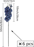 FagusHome 32 Inch Artificial Phalaenopsis Flowers 6 Pcs Artificial Orchid Flowers Stem Plants for Home Décor (Dark Blue)