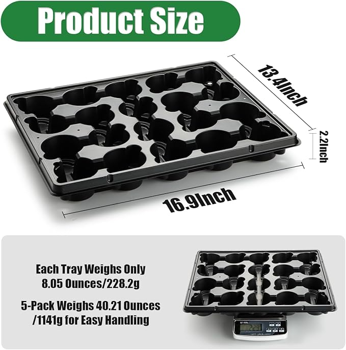 RooTrimmer 20 Cell Plant Trays for Carrying 3 inch Round Nursery Pots, Sturdy Plastic Trays Suitable for Holding 100 pcs Peat Pots (5 Packs)