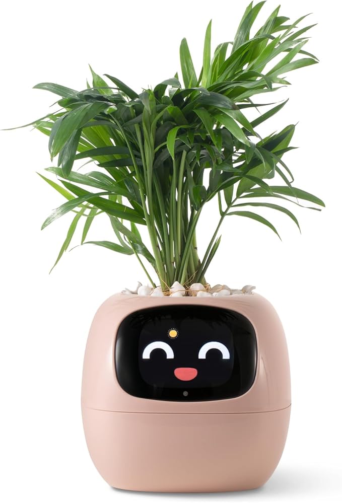 PLANTSIO smart pet Planter Robot Guidance on Plant Care with Emojis, Adorable Plant Companion with Rich Gesture Interaction, Neat Desk Setup Gift (Pink)