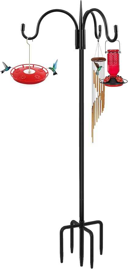 FEED GARDEN [Upgrade Version 76 Inch Three Shepherd Hooks for Outdoor,Bird Feeder Pole with 5 Prong Base, Adjustable Shepard Hooks for Hanging Plant, Solar Lanterns, Wind Chimes, 1 Pack