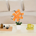 15" Tall Artificial Silk Phalaenopsis Orchid Flower Plant Pot Arrangements (Orange)