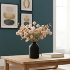Artificial Flowers for Vase - Beige Silk Mums 10 Long Stems with Eucalyptus, Faux Flowers Home Decor, Neutral Tan Cream Floral Arrangement, Fake Chrysanthemum Pom Pom Stems, Spring Fall Centerpiece