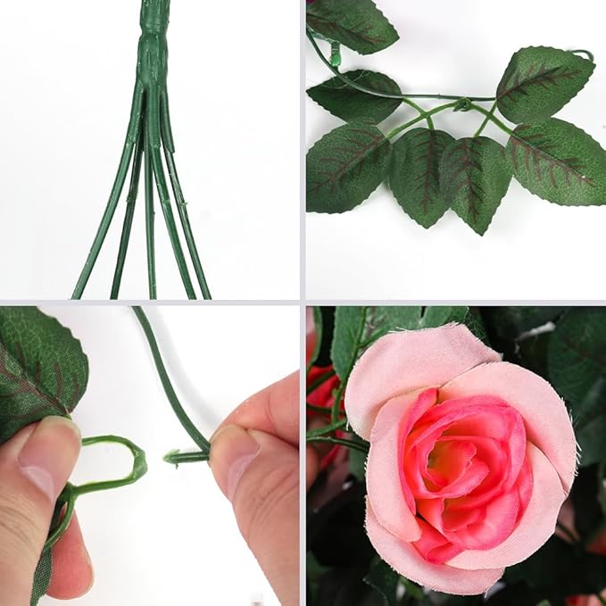 RECUTMS 2pcs Artificial Hanging Plants 32 in Fake Plant Ivy Vine Outdoor, Hanging Champagne Rose Flower Wall Sconce, UV Resistant Plastic for Valentines Day Wall Hanging Decorations(Champagne)