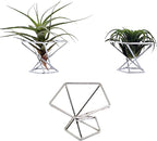 Geometric Air Plant Holder Airplants Rack Metal Plants Stand Planter Shelves Himmeli Living Decor Tillandsia Pot Containers (Silver 3pcs)