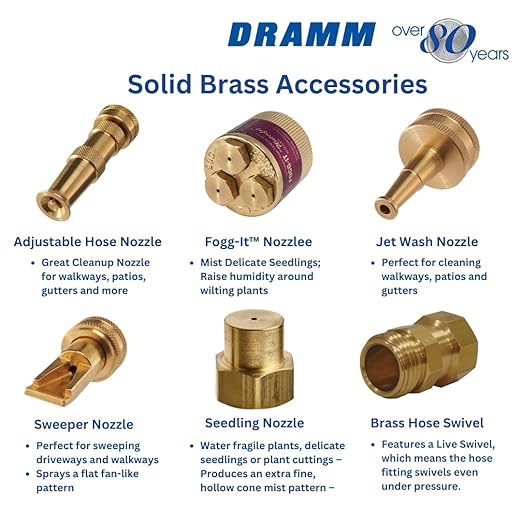 Dramm Heavy Duty Brass Jet Spray Hose Nozzle – High Pressure Garden Hose Attachment for Cleaning Patios, Walkways & Gutters