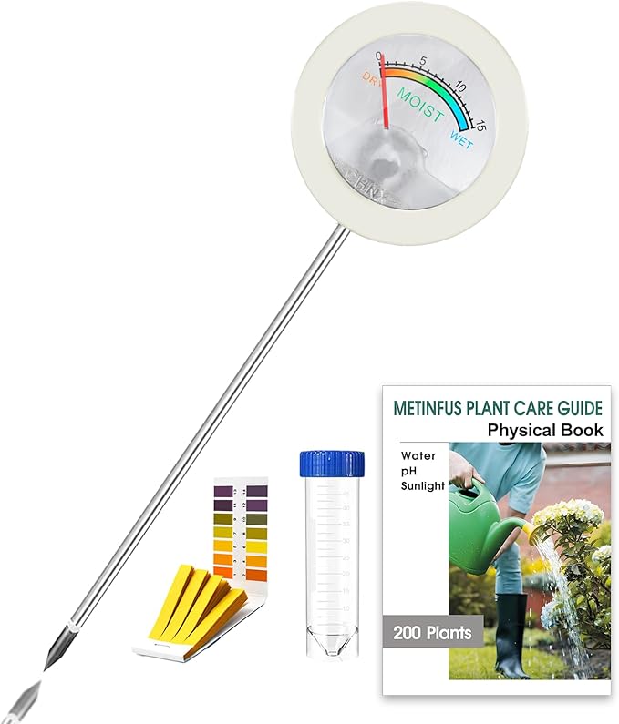 Soil Hygrometer Meter for Plants, Gardening Tool - Included 200+ Plants Care Guide, 100 pH Test Strips & Sample Tube, Soil Moisture Sensor for Indoor & Outdoor Use, No Battery Needed (White)