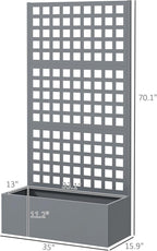 Outsunny Galvanized Raised Garden Bed with Trellis, Metal Planter Box with Drainage Holes, Outdoor Privacy Screen for Climbing Plants, Vegetable, Vines, 35" x 16" x 70", 2 Pack, Gray Wood Effect