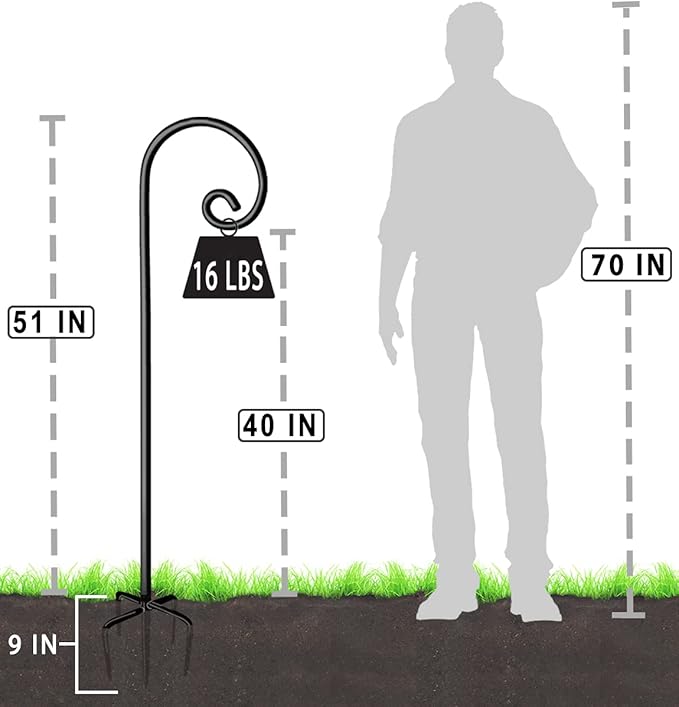 Artigarden Outdoor Shepherd Hooks 60 inch Tall for Bird Feeder (2 Packs), Adjustable Metal Garden Poles for Hanging Plants Solar Light Lantern, Bright Black