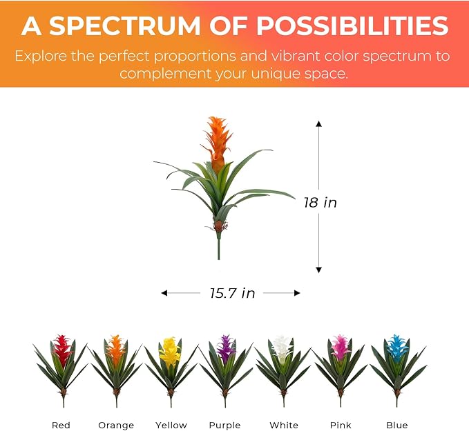 2Pcs Artificial Hawaiian Ginger Flower, 18" Fake Bromeliad Plants,Large Real Touch Faux Tropical Flowers, Lifelike Exotic House Plants for Home Office Indoor Decoration (Orange)