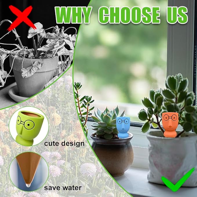 Terracotta Watering Stakes Large Head 4-Pack - Eco-Friendly Indoor/Outdoor Automatic Plant Hydration System, Delightful Slow Release Watering for Time-Saving Care