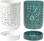 Orchid Pots with Holes 4 Inch 2 Pack, Ceramic Orchid Pot for Repotting with Saucers,More Ventilation Hole Easy Breathing, Plant Pot for Repotting Orchids, Green and White