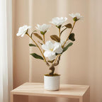 Garvee 2 Pack Artificial Magnolia Tree, 24" Artificial Realistic Magnolia Grandiflora with White Planter and 6 Lifelike Flowers, Fake Potted Flower Plant for Home Office Decor, White