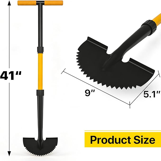 COSITA Edger, Edger Lawn Tool with 41-inch T Handle, Manual Half Moon Hand Edger for Grass, Metal Saw Tooth Garden Edger with Long Handle for Sidewalk, Yard Edging & Trimming