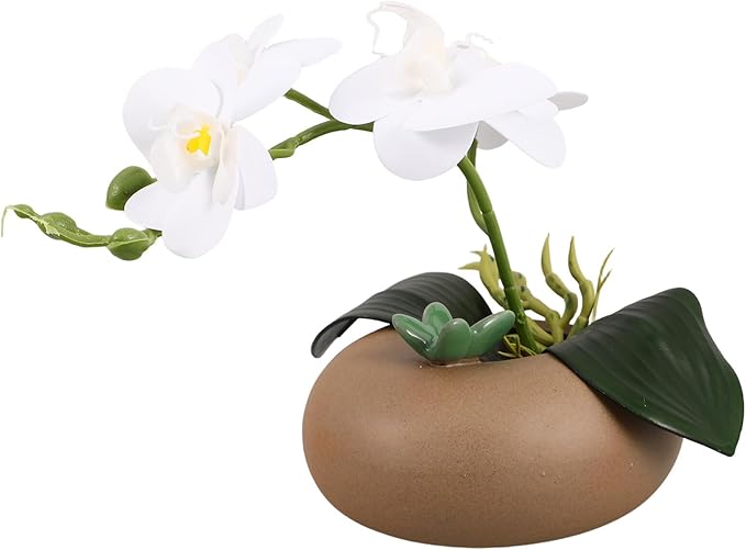 Operitacx Artificial Orchid Potted Plant Simulation Orchid Flower in White Ceramic Pot for Indoor Home Decoration Living Room Table Centerpiece Wedding Party Decoration