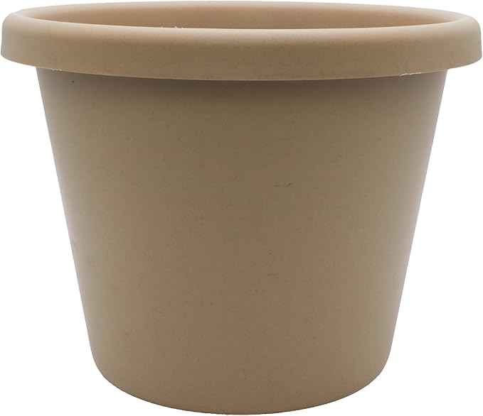 The HC Companies Classic Round Plastic Plant Pot w/Rolled Rim - Lightweight & UV Resistant Flower Pot for Herbs & More - Outdoor & Indoor Plant Pots w/Drainage (14 inch Sandstone, Pack of 1)