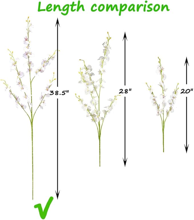 White Silk Flowers in Bulk Wholesale Artificial Orchids, 12 Pcs (Each 38.5”), for Wedding Festive Party Home Office Decoration, No Include Vase