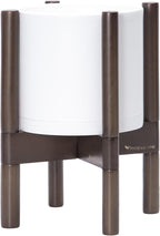 D'vine Dev Planter Pot with Stand - 8 Inch Plastic Cylinder Flower Pot with Wood Planter Holder for Indoor, Matte White Pot + Walnut Color Stand, 55-C-I-1