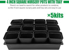 RooTrimmer 4 inch (10CM) Square Nursery Pots 60pcs, Sturdy Seedlings Trays 5 Pcs, Seeds Starter Germination Tray, Microgreening Planter Nursery Propagation 5 Sets