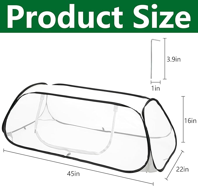 2 Pcs Pop Up Garden Rows Plant Cover, 46" x 22" x 16" Raised Garden Beds Vegetable Rows Plant Protector, Insect Bird Barrier Plant Net Cage with Stakes for Protecting Seedlings Fruits Vegetable Row