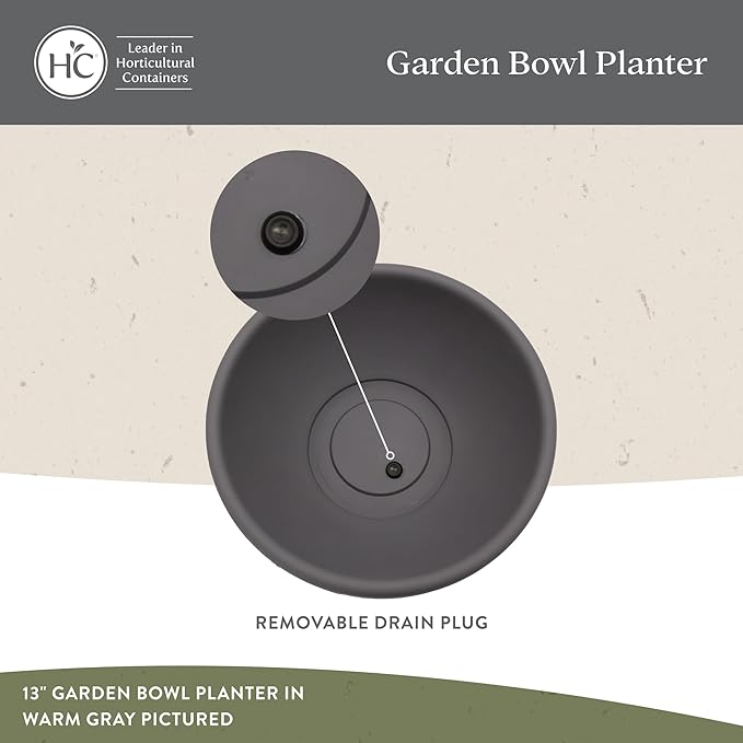 The HC Companies Shallow Planter with Drainage - Contemporary Garden Bowl Planter for Flowers, Herbs & More - Round Succulent Planter Pot for Indoors and Outdoors (24" Warm Gray, Pack of 1)