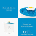 Catit LED Flower Fountain with Triple Action Filter, Cat Drinking Water Fountain, 3 L