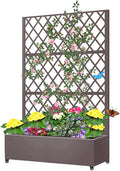 Metal Planter Box with Privacy Screen Trellis,Galvanized Raised Garden Bed On Wheels for Climbing Plants Vines, Standing Garden Flower Bed with Drainage Holes (Espresso, 47" L x16 W x 73" H)