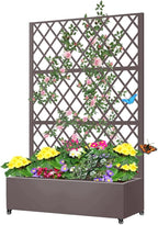 Metal Planter Box with Privacy Screen Trellis,Galvanized Raised Garden Bed On Wheels for Climbing Plants Vines, Standing Garden Flower Bed with Drainage Holes (Espresso, 47" L x16 W x 73" H)