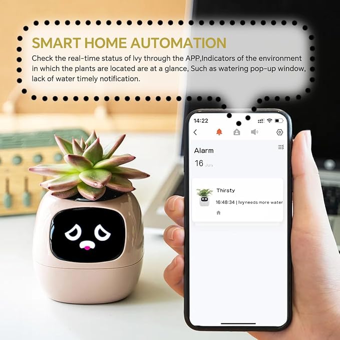 Smart Pet Planter, Smart Plant Pot, With Artificial Intelligence, Time Weather Display, And Multiple Expressions Animation,Lovely Plant Companion, For Desktop Decoration, Gifts,Plant-Free (Yellow)