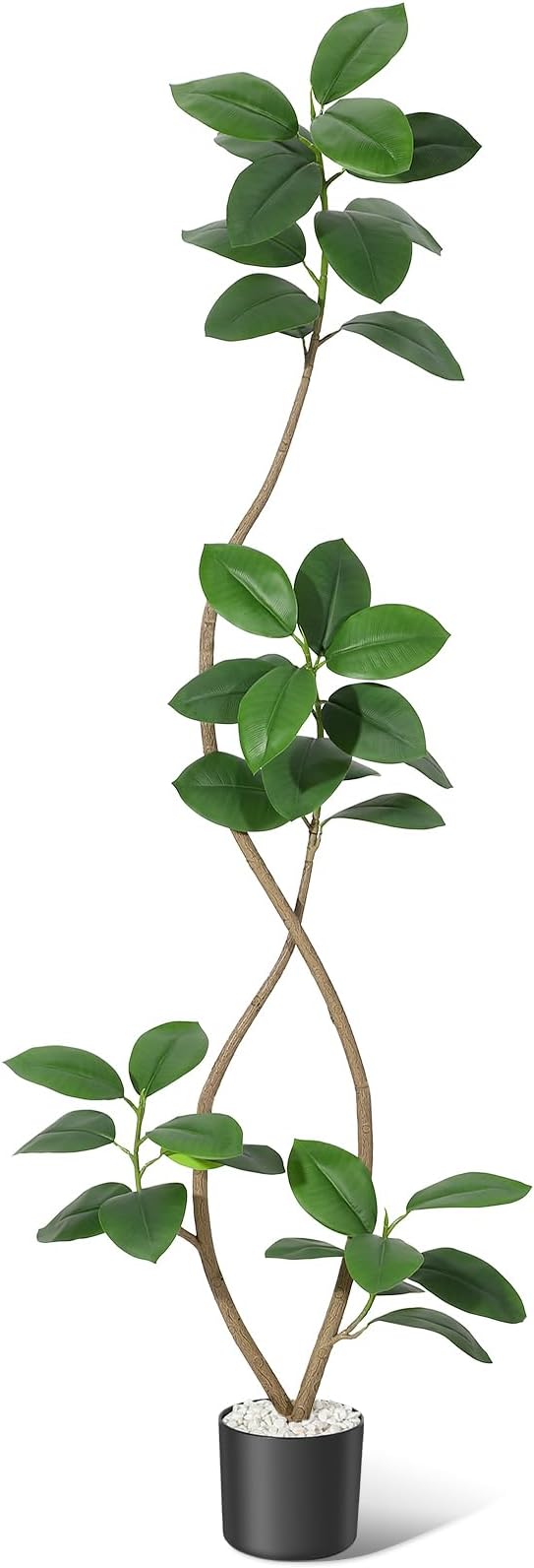 7ft Artificial Rubber Tree, Tall Fake Plants with Black Planters, Artificial Plants Indoor with White Pebbles for Home Decor Office Living Room