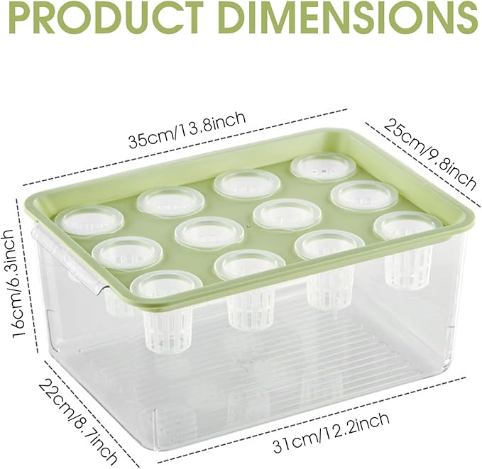 Aquaponics Growing System Hydroponic Planter Box, 12-Hole Transparent Aquaponics Growing System with Green Lid for Home, Balcony, or Desktop Decor