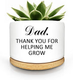 Ceramic Succulent Planter Pots for Dad, Thank You for Helping Me Grow Gifts from Daughter Son, 3.6 Inch Small Cactus Flower Pot with Drainage, Fathers Day Birthday Gifts for Dad Father