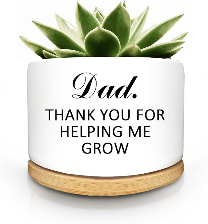 Ceramic Succulent Planter Pots for Dad, Thank You for Helping Me Grow Gifts from Daughter Son, 3.6 Inch Small Cactus Flower Pot with Drainage, Fathers Day Birthday Gifts for Dad Father