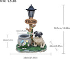 Animal Outdoor Statue Planter Solar Light Welcome Garden Sculpture Resin Flower Pot Decorative Porch Patio Yard Lawn Entryway Figurine with LED Lamp Rustic Plant Holder Ornament Courtyard (O)