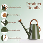 Metal Watering Can with Removable Spout, 1.5 Gallon Large Watering Cans for Plants, Galvanized Steel Gardening Water Can for Indoor & Outdoor Use, Watering Pot with Ergonomic Movable Handle