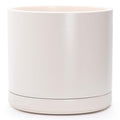 D'vine Dev 14 Inch Ceramic Planter Pot with Drainage Hole and Saucer, Indoor Cylinder Round Planter Pot, Oatmeal, 94-O-G-8