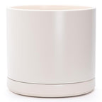 D'vine Dev 14 Inch Ceramic Planter Pot with Drainage Hole and Saucer, Indoor Cylinder Round Planter Pot, Oatmeal, 94-O-G-8
