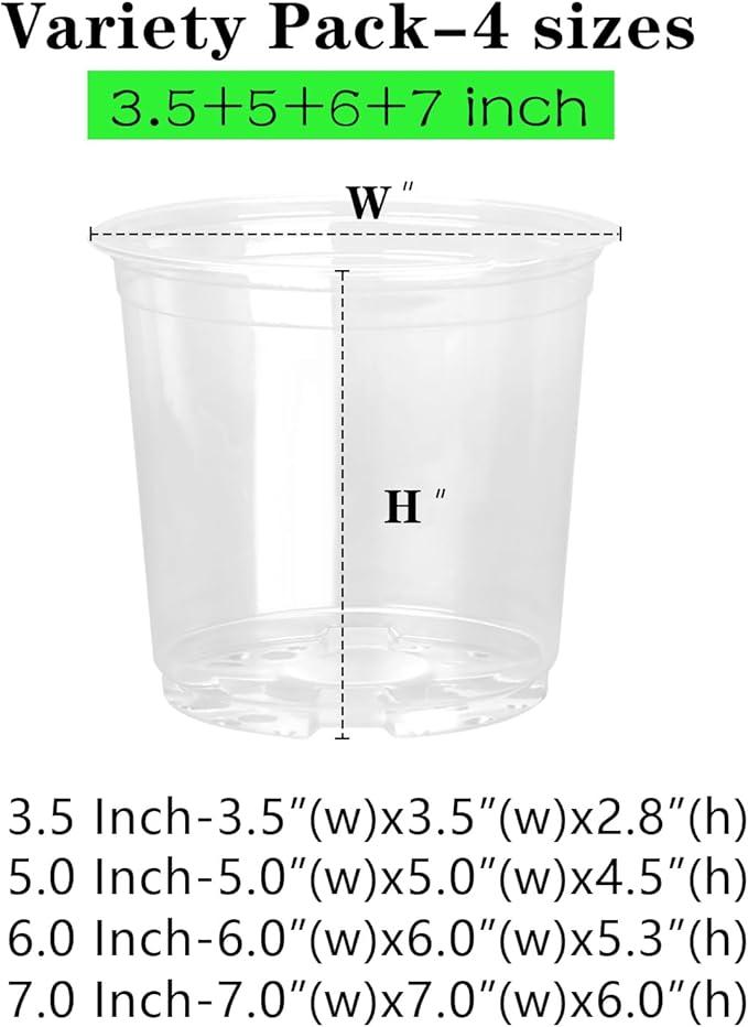 OUPSAUI 36 Pack 7/6/5/3.5 Inch Clear Nursery Pots with Drainage, Clear Pots for Plants, Flexible Plastic Seed Starting Pot