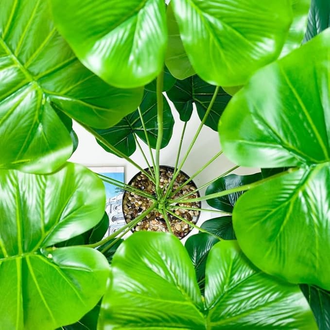 Artificial Caladium Plant with Red and Green Leaves, Red Leaf Artificial Plants Decoration Simulated Bonsai Potted Decor Home Room Party Wedding Office Floor (Green(No Flowerpot), 60cm)