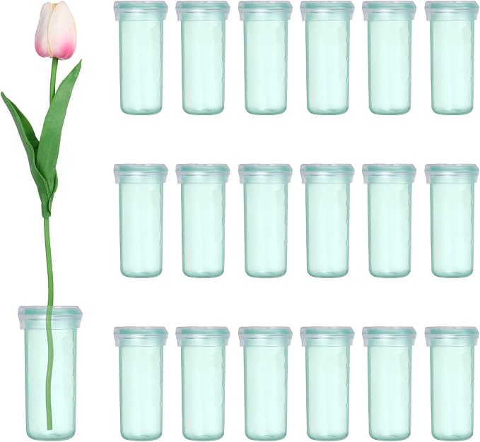 MECCANIXITY 110 Pcs Floral Water Tubes, 2 Inch Clear Flower Water Tubes Floral Vials with Plastic Caps for Fresh Flowers Arrangement Decor Milkweed Cutting Florist Supplies, Green
