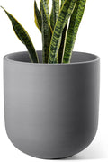 LE TAUCI 10 Inch Plant Pot, Ceramic Pots for Plants with Drainage Hole and Rubber Plug, Plant Pots Indoor for Home Garden Patio Office, Cylinder Planters for Indoor Plants, Charcoal Gray