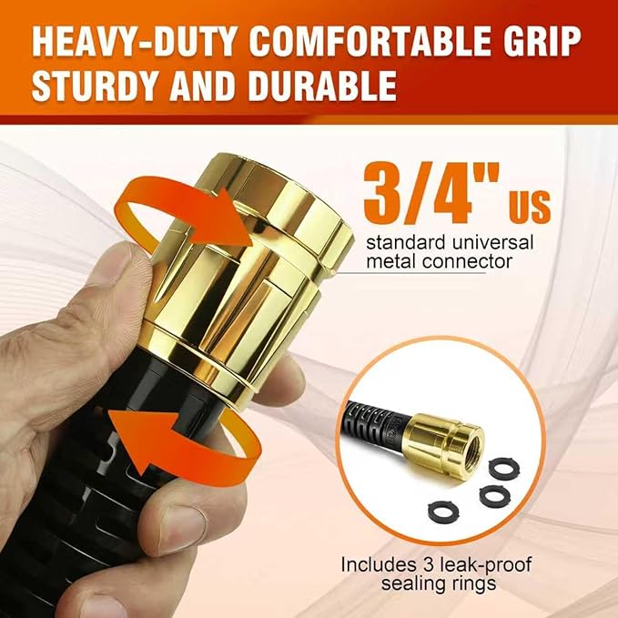 Garden Hose 100FT, Water Hose with Extra Large Solid Brass Fittings, Kink Free & Burst Resistant，Lightweight Hose for Watering, Car Washing, Yard Cleaning