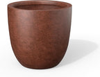 Kante 14 Inch Dia Round Concrete Planter, Indoor Outdoor Large Plant Pot with Drainage Hole and Rubber Plug for Home Patio Garden, Rusty