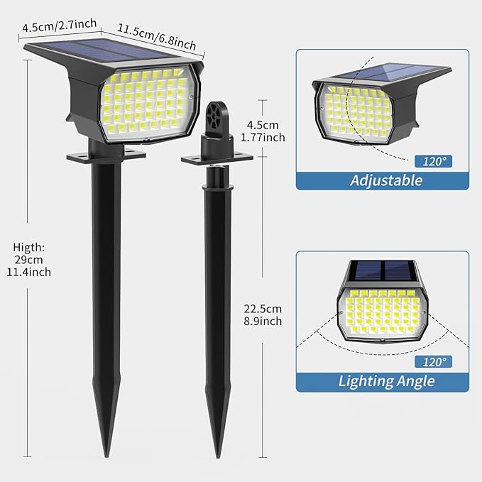 WENATY Solar Spot Lights Outdoor Waterproof IP65, 2 Pack Landscape Spotlights with 46 LEDs, 3 Modes Auto On/Off Solar Powered Flood Lights for Outside Pathway, Yard, Garden, Walkway (Cool White)