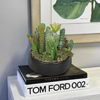 DILATATA Artificial Cactus Plants in Pot 5.5 Inch Fake Succulents Arrangement Potted Plant in Black Ceramic Planter Bowl for Home Office Desk Shelf Living Room Bedroom Bathroom Decor