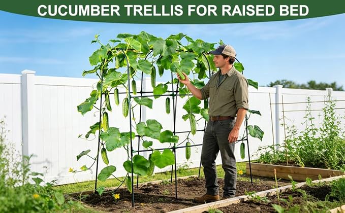 U-Shape Cucumber Trellis for Raised Beds - 47.2”x47.2”x21.6” Green Metal Arch Trellis, Rust-Resistant Garden Plant Support for Climbing Vegetables, Vines, Flowers - Heavy Duty & Easy to Assemble